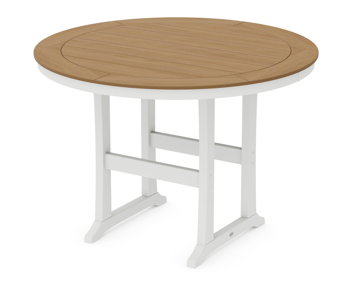 POLYWOOD Nautical Trestle 60" Round Bar Table in White / Natural
