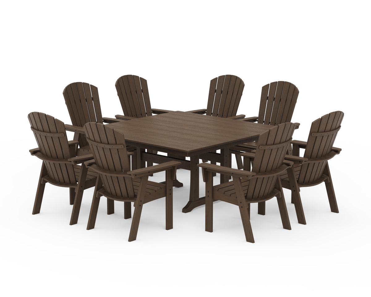 POLYWOOD Nautical Curveback Adirondack 9-Piece Square Dining Set with Trestle Legs in Kona