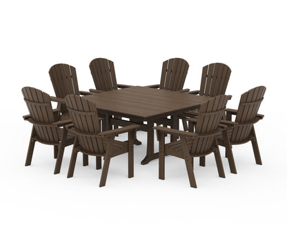 POLYWOOD Nautical Curveback Adirondack 9-Piece Square Dining Set with Trestle Legs in Kona