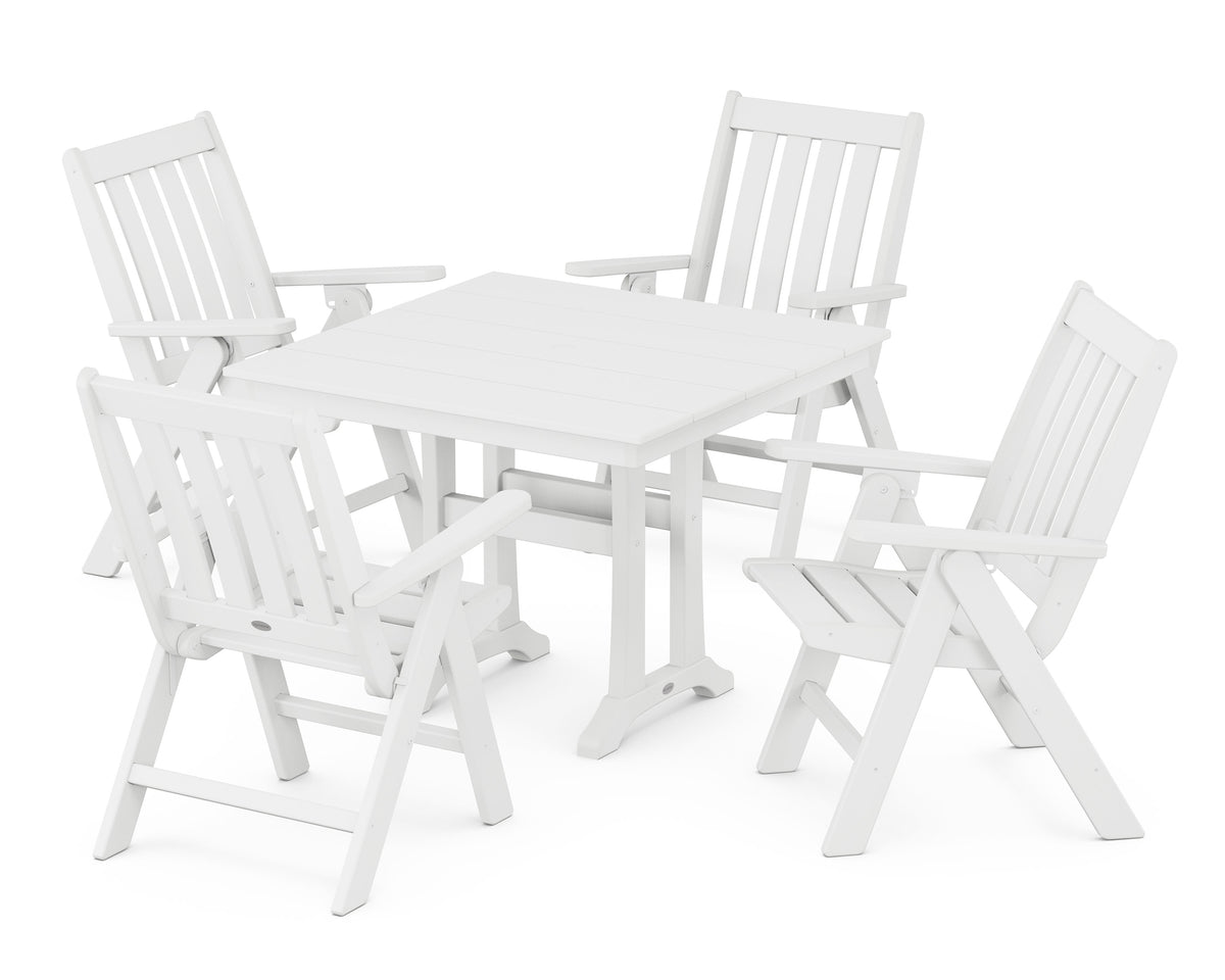 POLYWOOD Vineyard Folding 5-Piece Farmhouse Dining Set with Trestle Legs in White