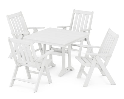 POLYWOOD Vineyard Folding 5-Piece Farmhouse Dining Set with Trestle Legs in White