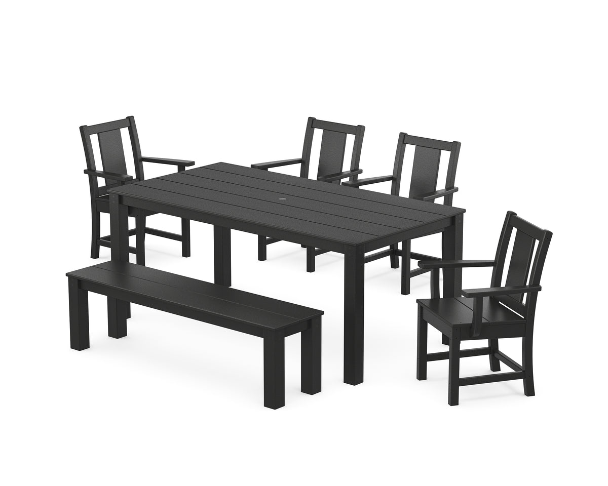 POLYWOOD Prairie 6-Piece Parsons Dining Set with Bench in Black