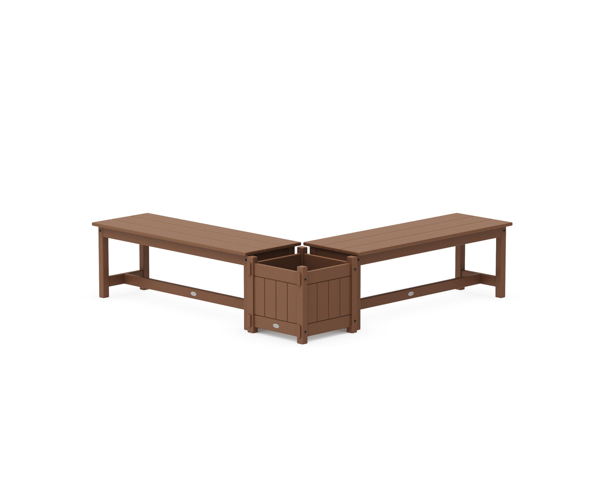 POLYWOOD 48" Vineyard L-Shaped Planter Bench Set in Teak