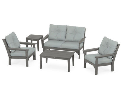 POLYWOOD Vineyard 5-Piece Deep Seating Set with Two Chairs and Loveseat in Slate Grey / Spa