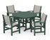 POLYWOOD Coastal 5-Piece Round Farmhouse Dining Set in Green / Birch