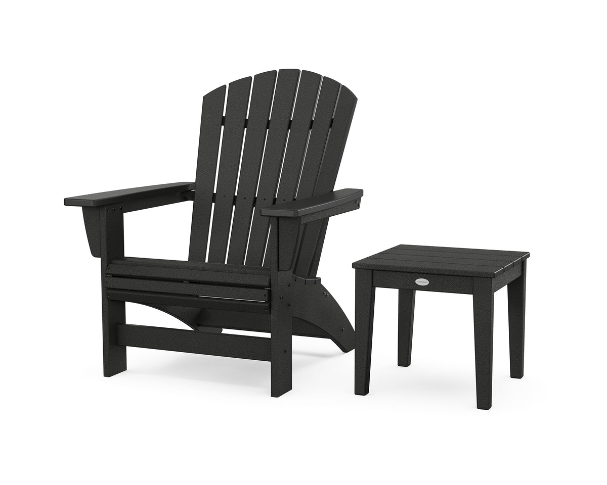 POLYWOOD Nautical Grand Adirondack Chair with Side Table in Black
