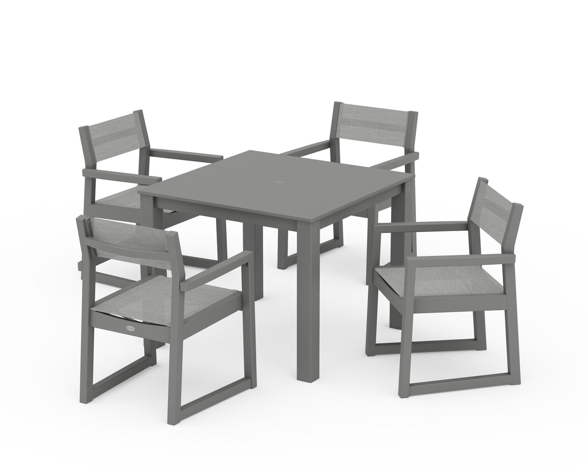 POLYWOOD EDGE Sling Arm Chair 5-Piece Parsons Dining Set in Slate Grey / Metallic