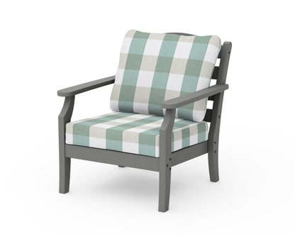 POLYWOOD Savannah Deep Seating Chair in Slate Grey / Buffalo Plaid Glacier Spa