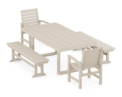 POLYWOOD Signature 5-Piece Dining Set with Benches - 39" x 78" Table in Sand
