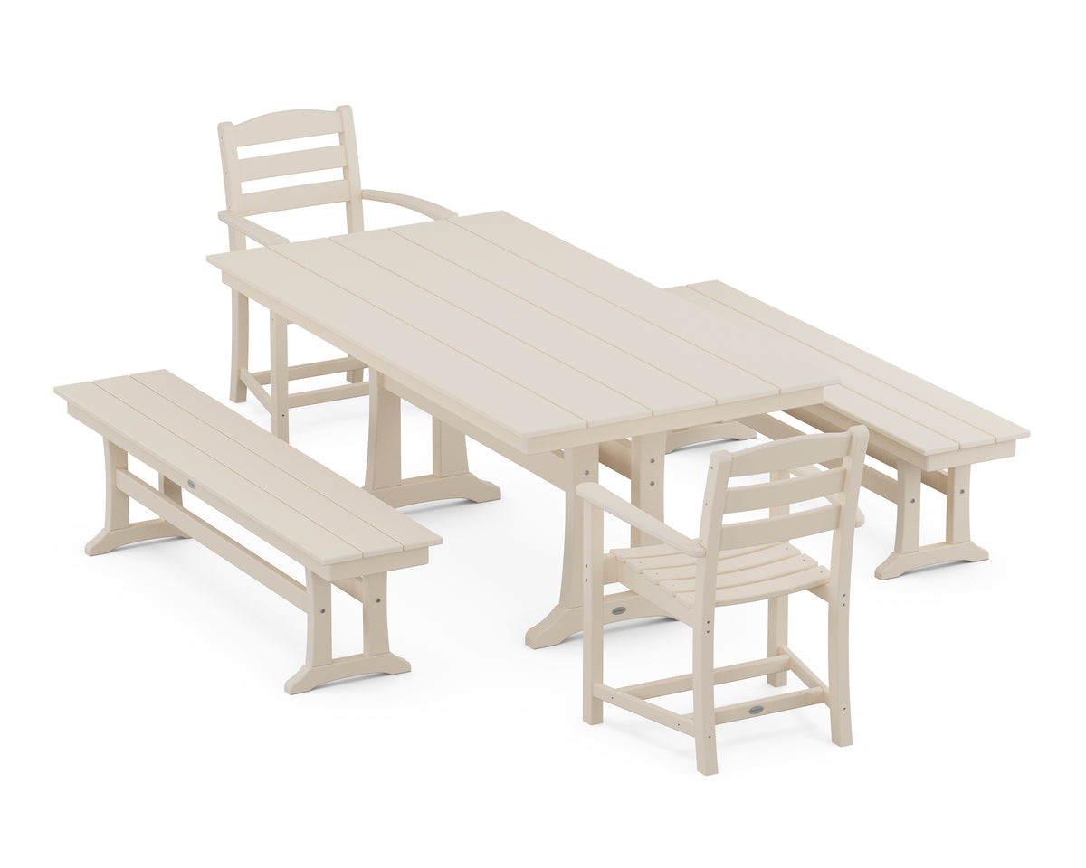 POLYWOOD La Casa Café 5-Piece Farmhouse Dining Set with Trestle Legs in Sand