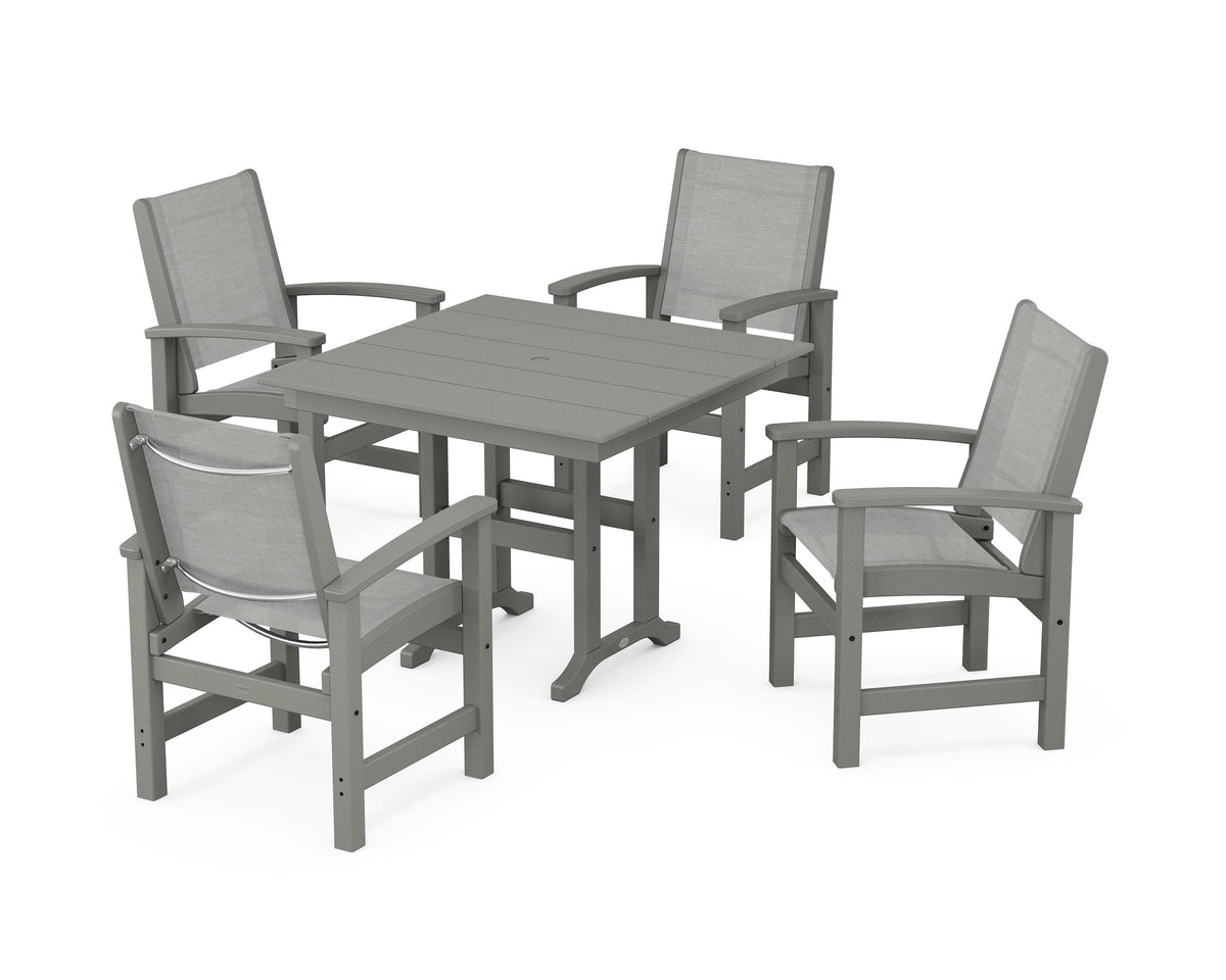 POLYWOOD Coastal 5-Piece Farmhouse Dining Set with Farmhouse 37" Dining Table in Slate Grey / Metallic