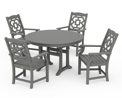 POLYWOOD Chinoiserie 5-Piece Round Dining Set with Trestle Legs in Slate Grey