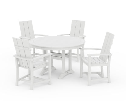 POLYWOOD Modern Adirondack 5-Piece Round Dining Set with Trestle Legs in White