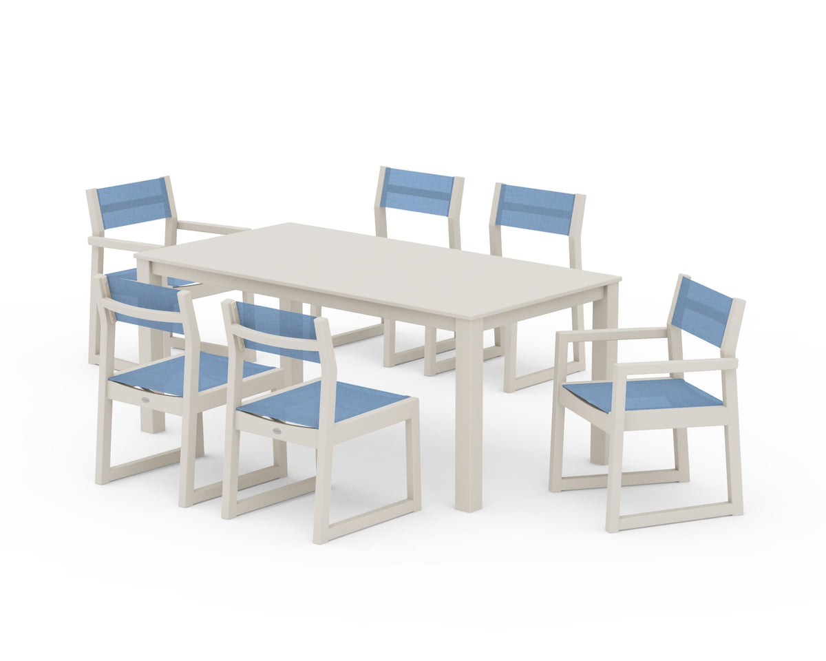 POLYWOOD EDGE Sling 7-Piece Parsons Dining Set in Sand / Poolside