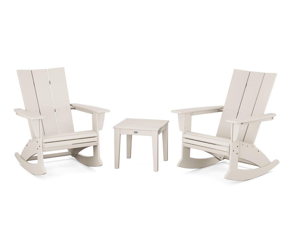 POLYWOOD Modern Curveback 3-Piece Adirondack Rocking Chair Set in Sand
