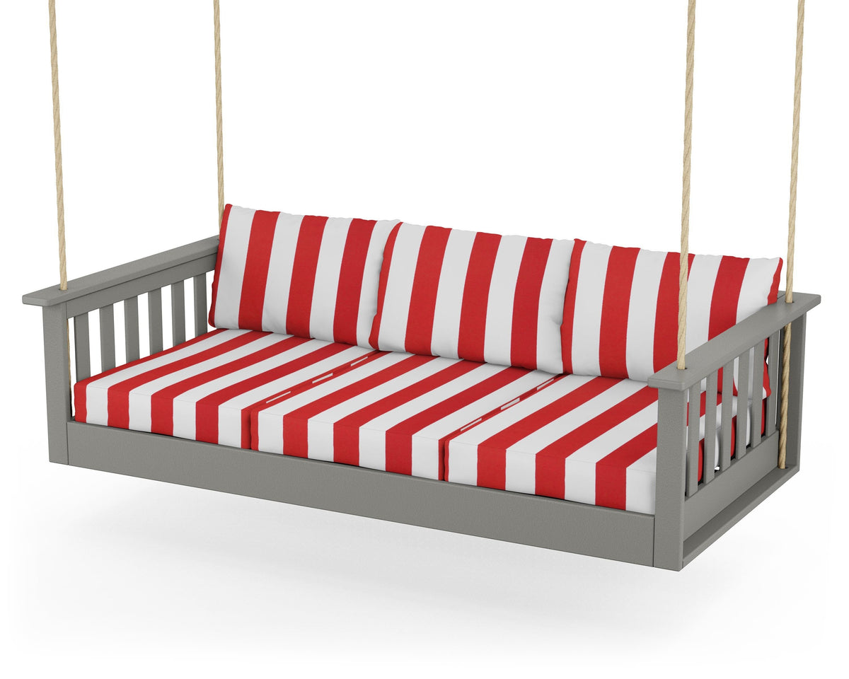 POLYWOOD Vineyard Daybed Swing in Slate Grey / Cabana Stripe Crimson