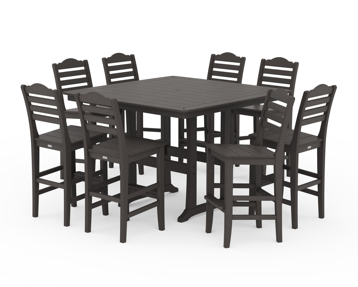 POLYWOOD Savannah Side Chair 9-Piece Square Bar Set with Trestle Legs in Vintage Coffee