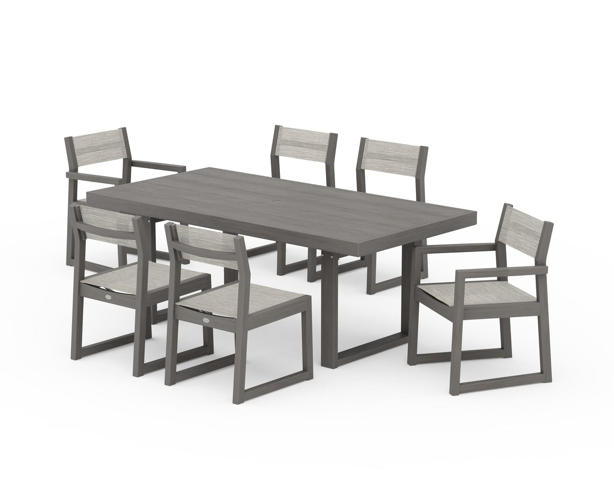 POLYWOOD EDGE Sling 7-Piece Dining Set in Driftwood / Birch