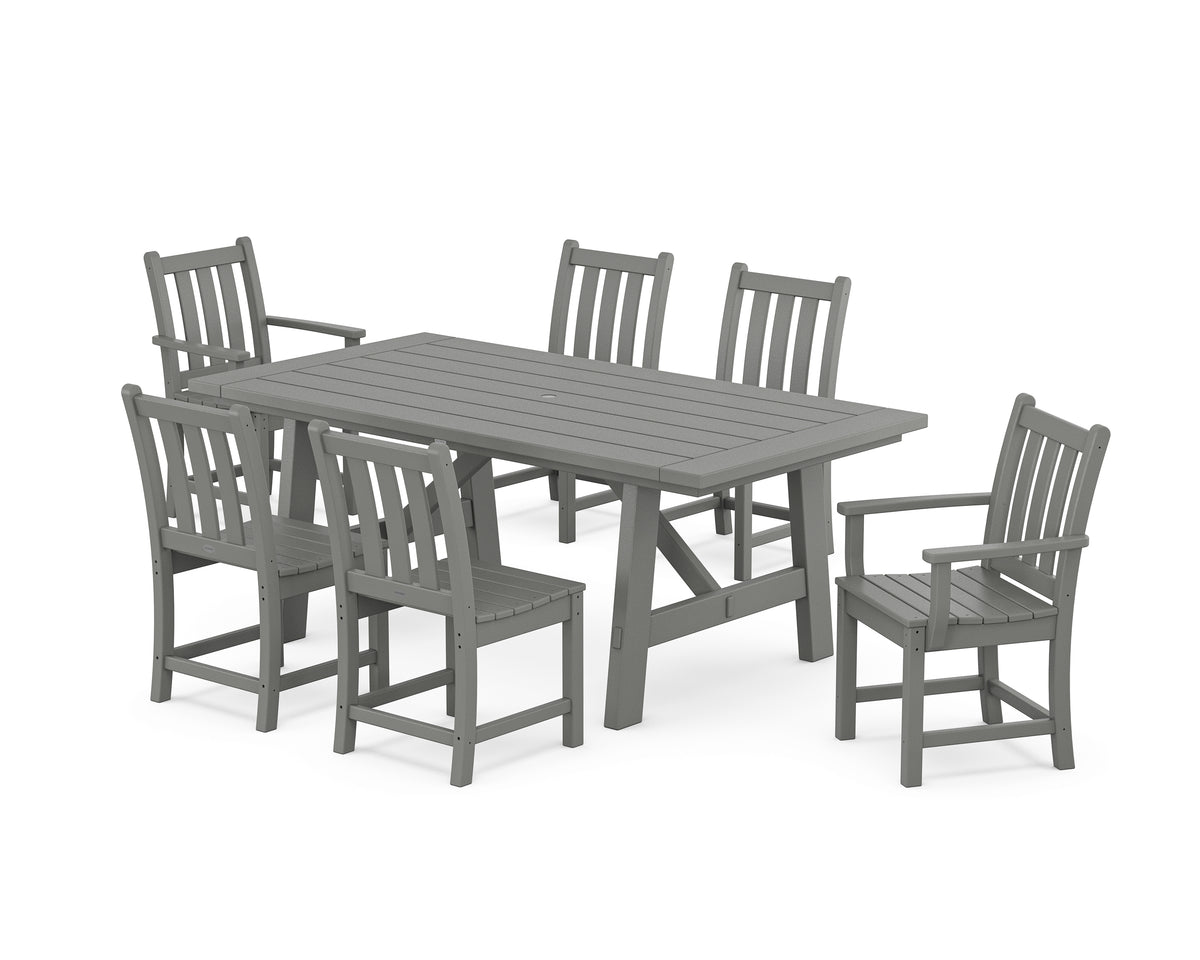 POLYWOOD Traditional Garden 7-Piece Rustic Farmhouse Dining Set in Slate Grey