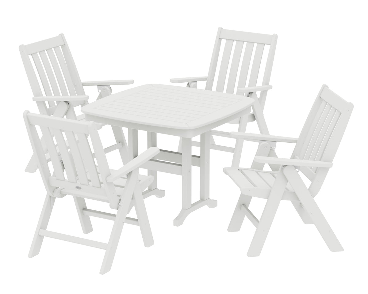 POLYWOOD Vineyard Folding Chair 5-Piece Dining Set - 37" Table in Vintage White