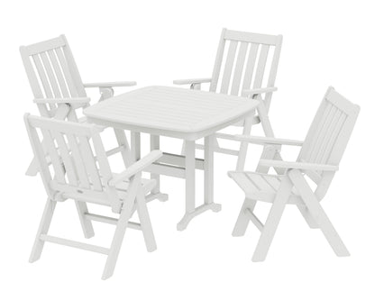 POLYWOOD Vineyard Folding Chair 5-Piece Dining Set - 37" Table in Vintage White