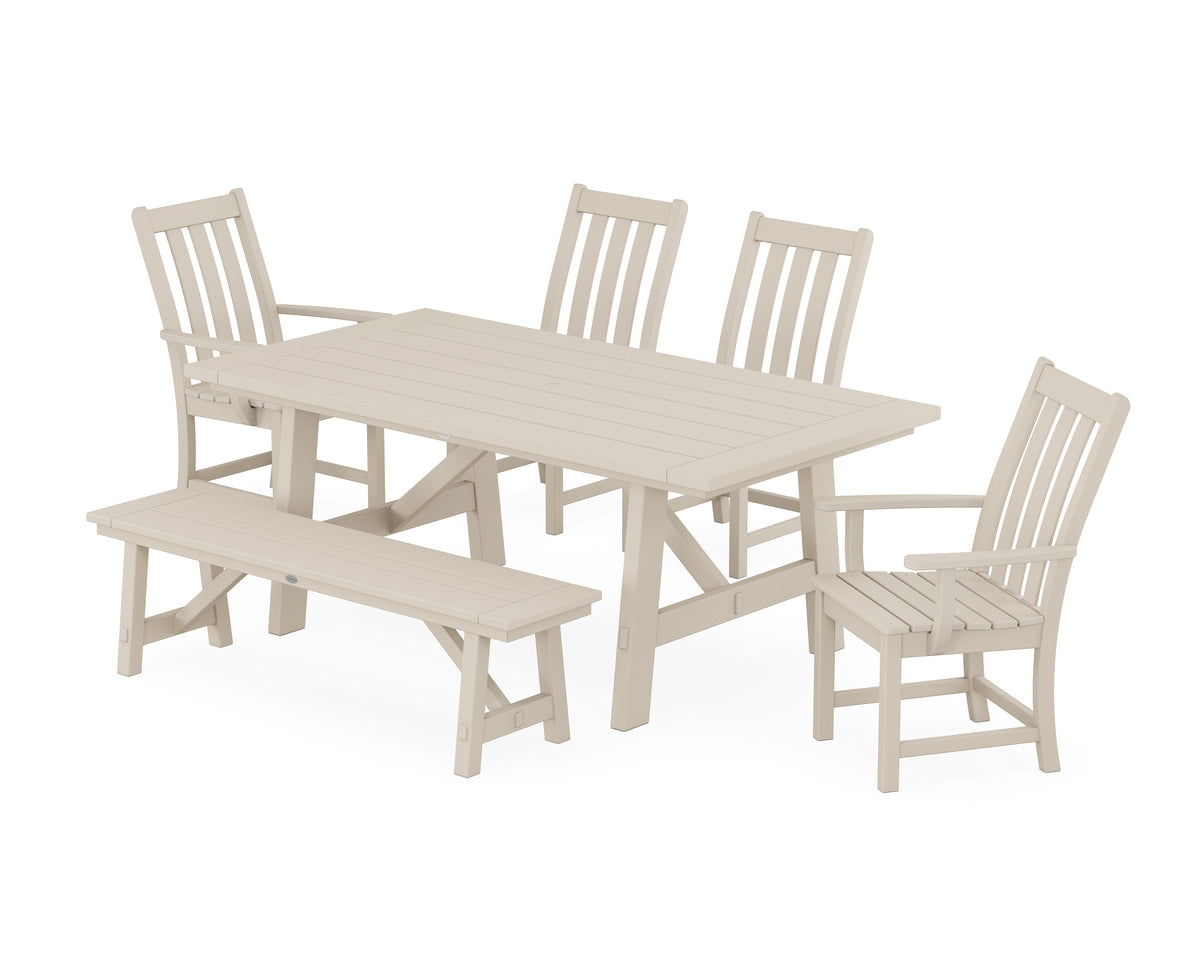 POLYWOOD Vineyard 6-Piece Rustic Farmhouse Dining Set with Bench in Sand
