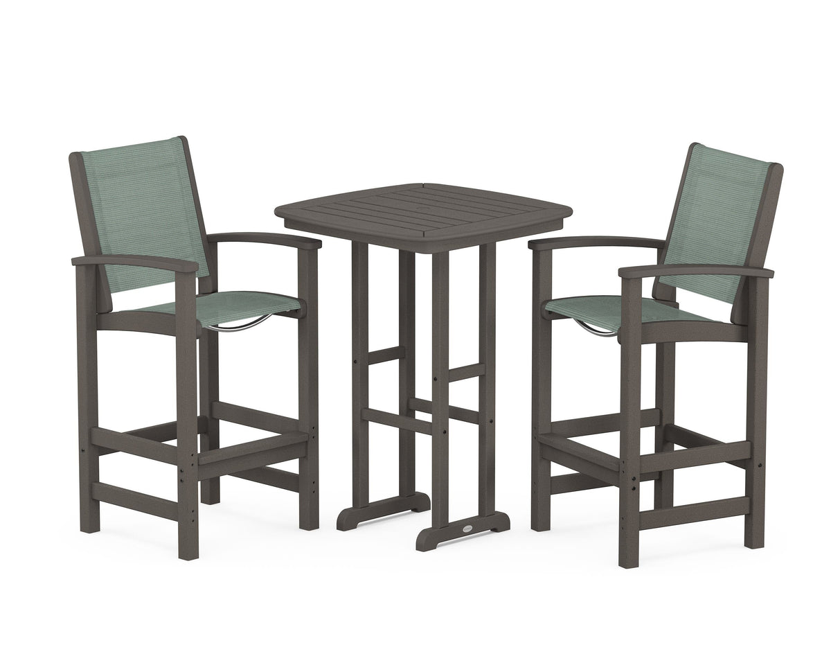 POLYWOOD Coastal 3-Piece Bar Set in Vintage Coffee / Dupioni Sea Mist