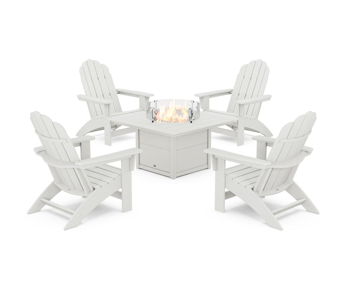 POLYWOOD 5-Piece Vineyard Grand Adirondack Conversation Set with Fire Pit Table in Vintage White