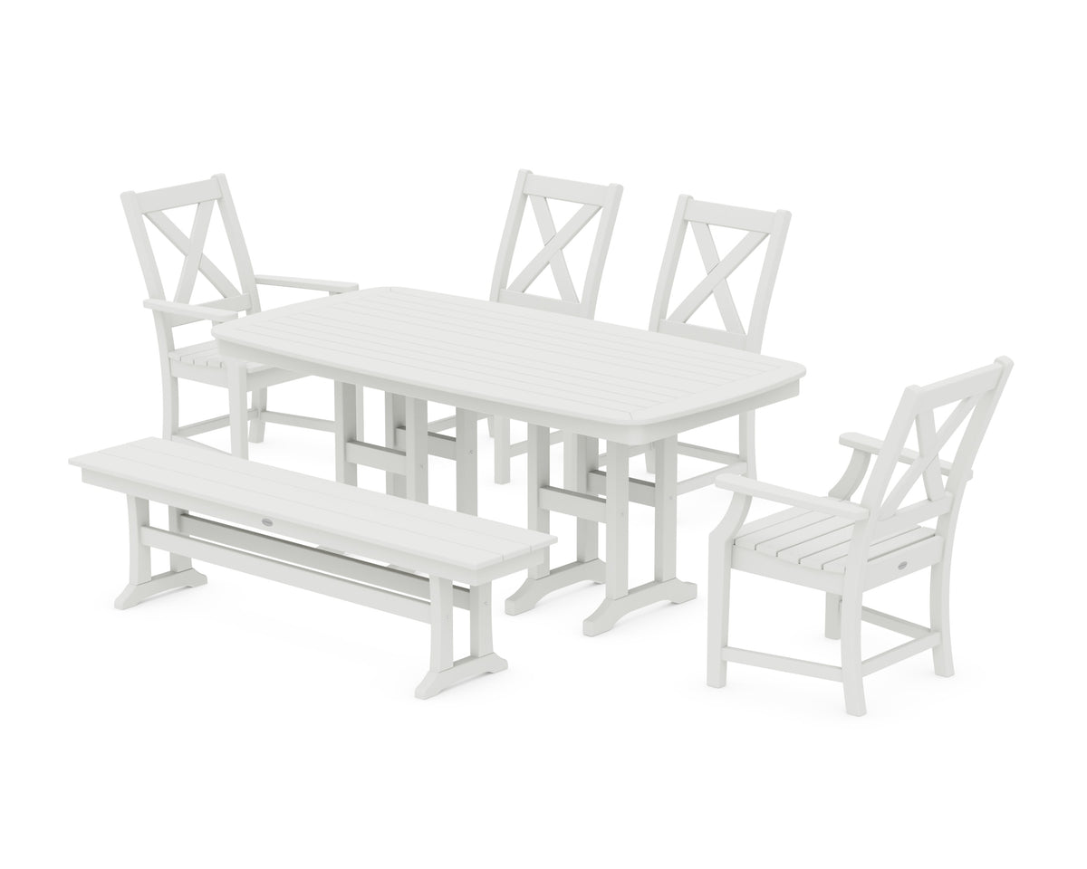 POLYWOOD Braxton 6-Piece Dining Set with Bench - 37" x 72" Table in Vintage White