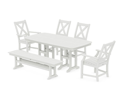 POLYWOOD Braxton 6-Piece Dining Set with Bench - 37" x 72" Table in Vintage White