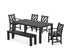 POLYWOOD Chippendale 6-Piece Parsons Dining Set with Bench with Chippendale Dining Side Chair in Black