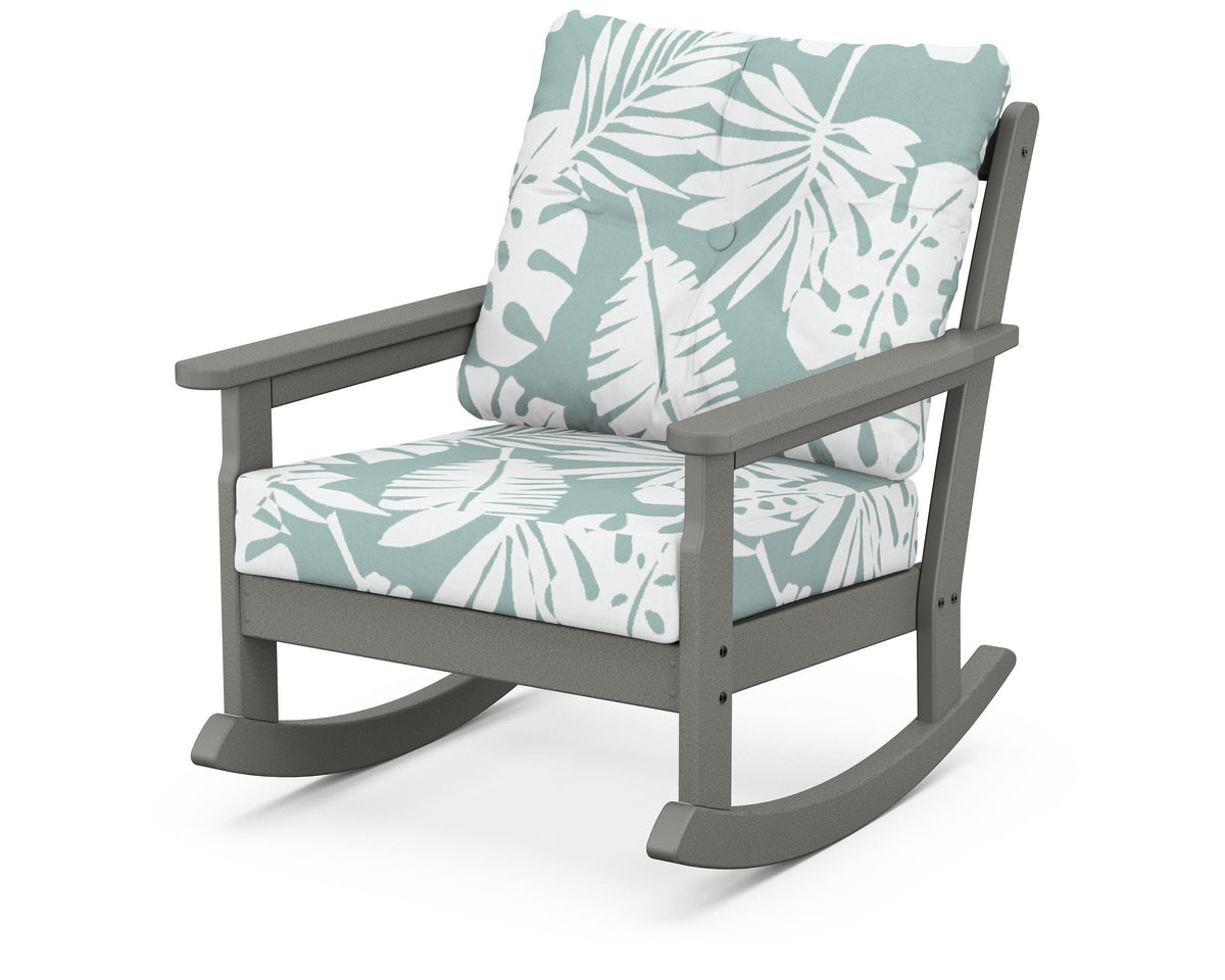POLYWOOD Vineyard Deep Seating Rocking Chair in Slate Grey / Leaf Glacier Spa
