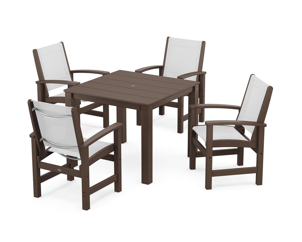 POLYWOOD Coastal 5-Piece Parsons Dining Set in Mahogany / White
