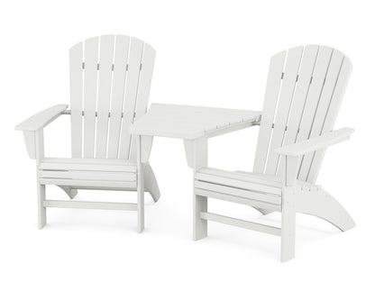 POLYWOOD Nautical 3-Piece Curveback Adirondack Set With Angled Connecting Table in Vintage White