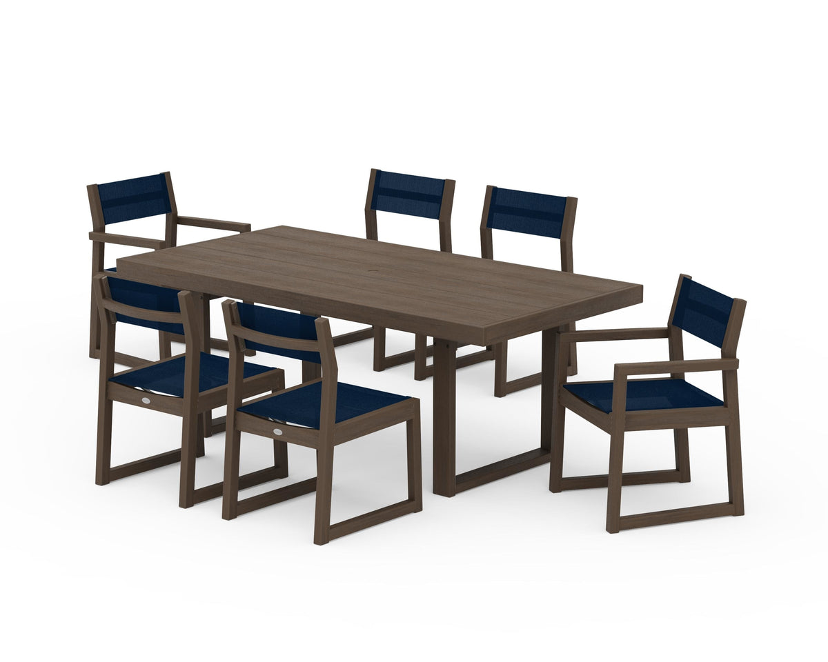 POLYWOOD EDGE Sling 7-Piece Dining Set in Kona / Navy Blue