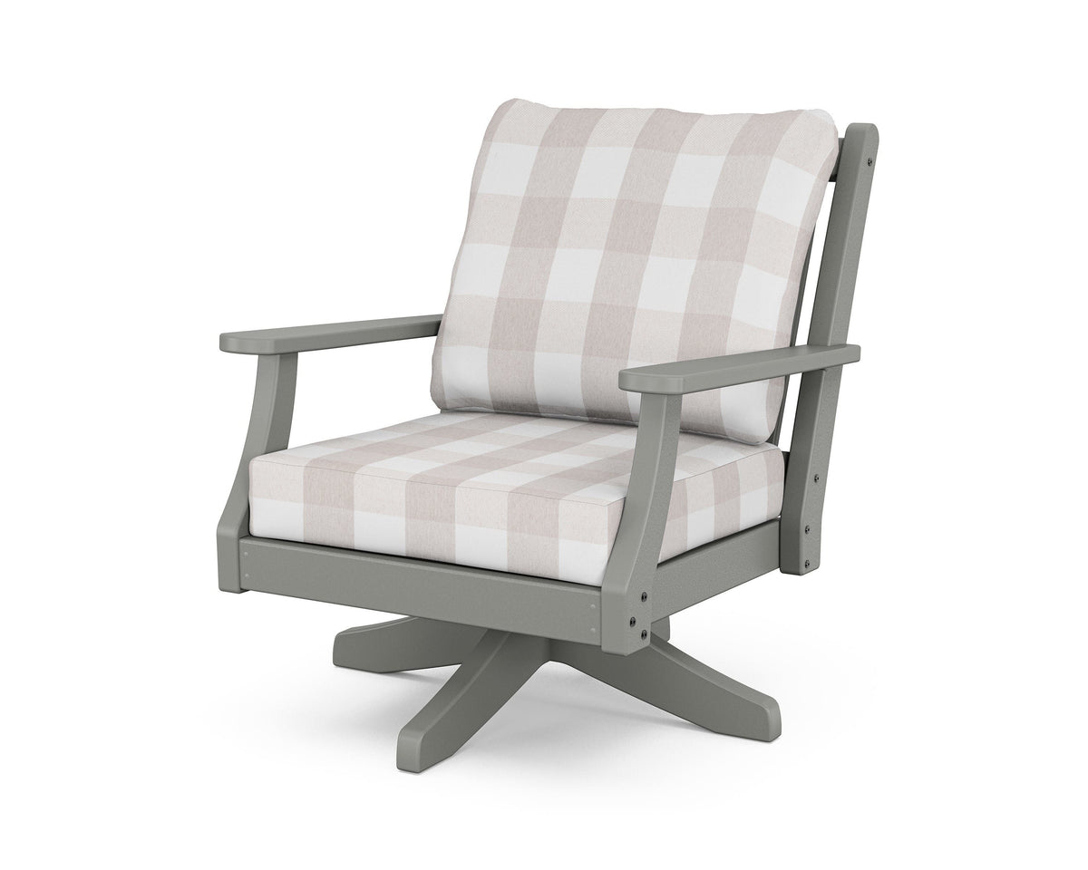POLYWOOD Wovendale Deep Seating Swivel Chair in Slate Grey / Buffalo Plaid Dune Burlap