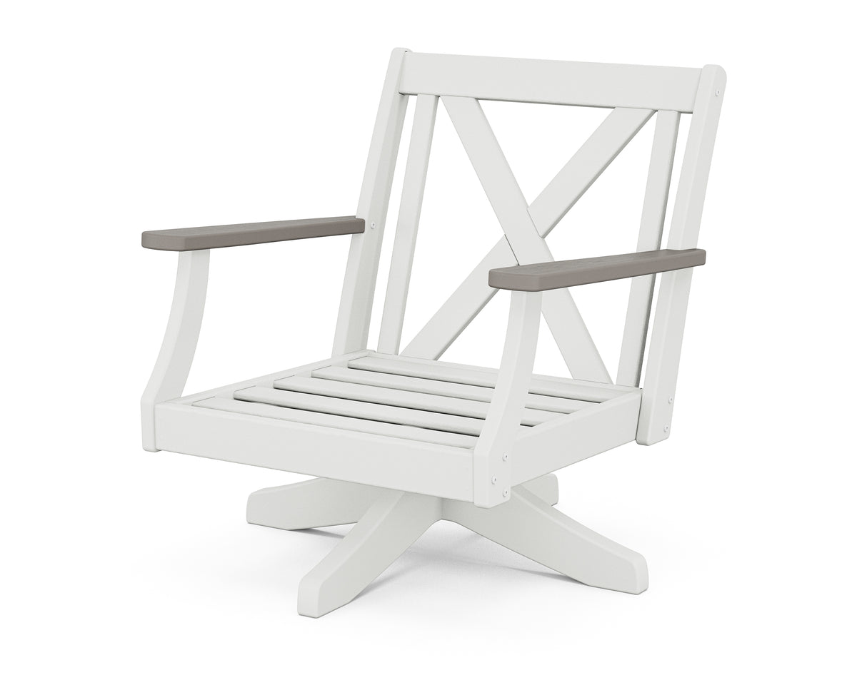 POLYWOOD Braxton Deep Seating Swivel Chair Frame in White / Driftwood