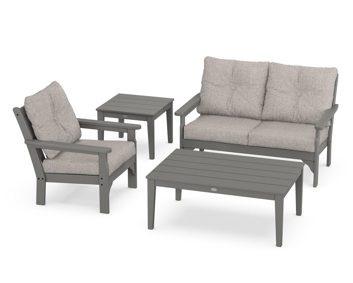 POLYWOOD Vineyard 4-Piece Deep Seating Set in Slate Grey / Weathered Tweed