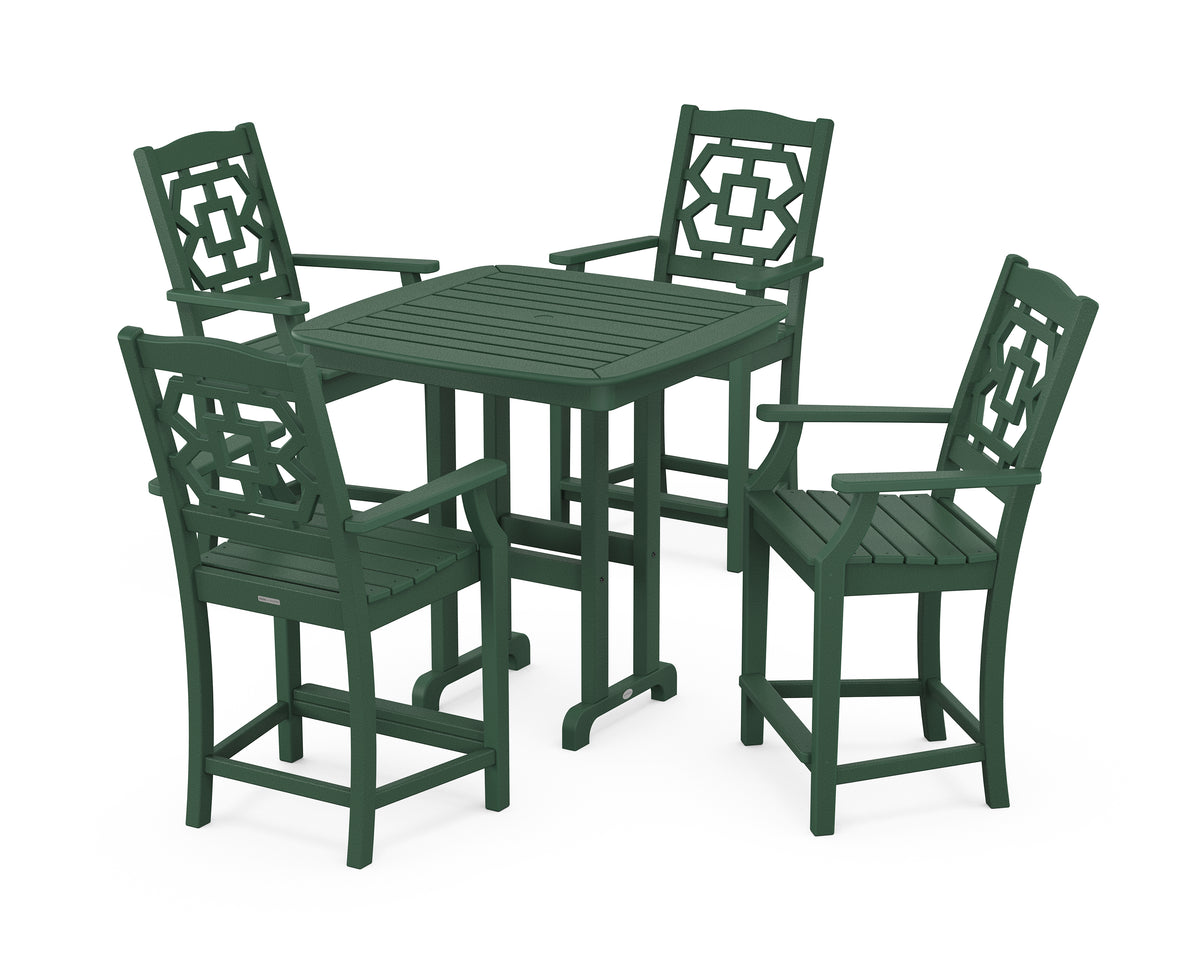 POLYWOOD Chinoiserie 5-Piece Counter Set in Green