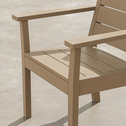 Angled view of the POLYWOOD Latitude Dining Arm Chair in Vintage Sahara