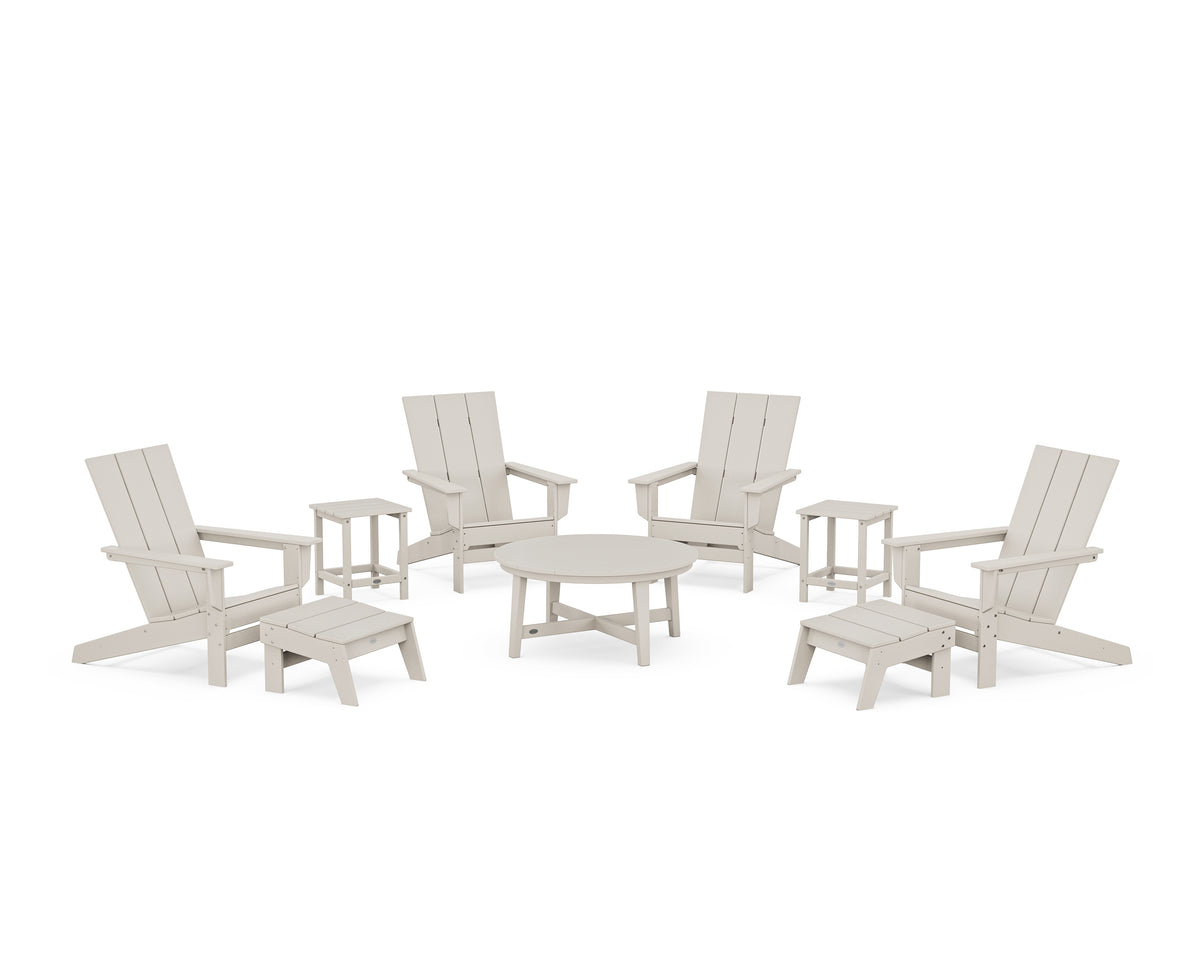 POLYWOOD Modern Studio Adirondack 9-Piece Conversation Set in Sand