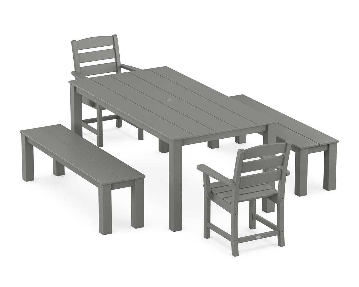POLYWOOD Lakeside 5-Piece Parsons Dining Set with Benches in Slate Grey