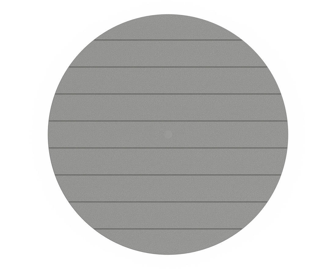 Angled view of the POLYWOOD Acadia 5-Piece Round Farmhouse Dining Set in Slate Grey