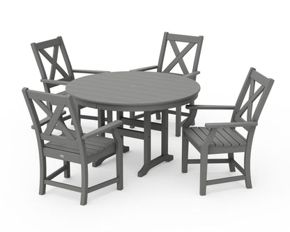 POLYWOOD Braxton 5-Piece Round Farmhouse Dining Set in Slate Grey