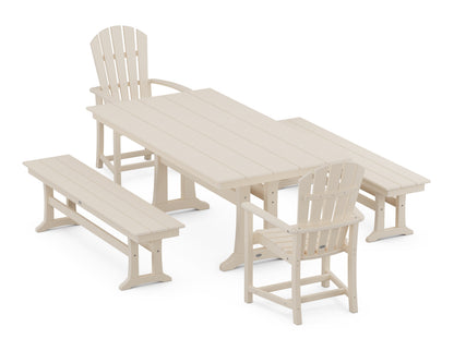 POLYWOOD Palm Coast 5-Piece Farmhouse Dining Set with Trestle Legs - 37" x 72" Table in Sand