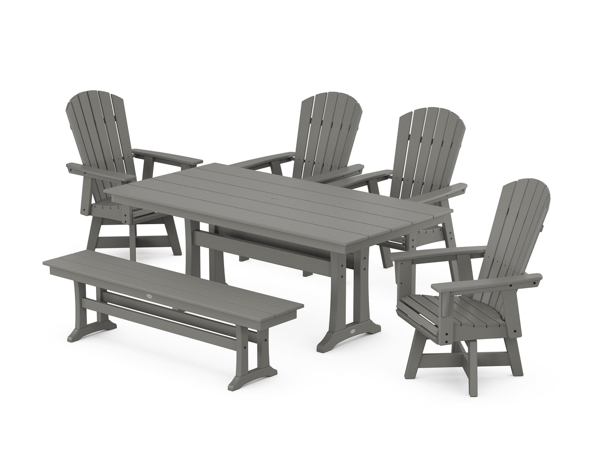 POLYWOOD Nautical Adirondack Swivel 6-Piece Farmhouse Dining Set with Trestle Legs in Slate Grey