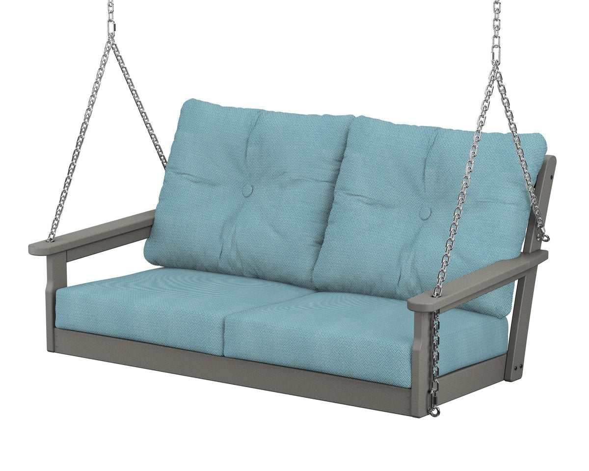 POLYWOOD Vineyard Deep Seating Swing in Slate Grey / Lattice Sky Blue