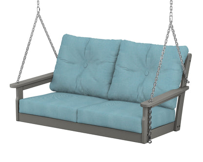 POLYWOOD Vineyard Deep Seating Swing in Slate Grey / Lattice Sky Blue