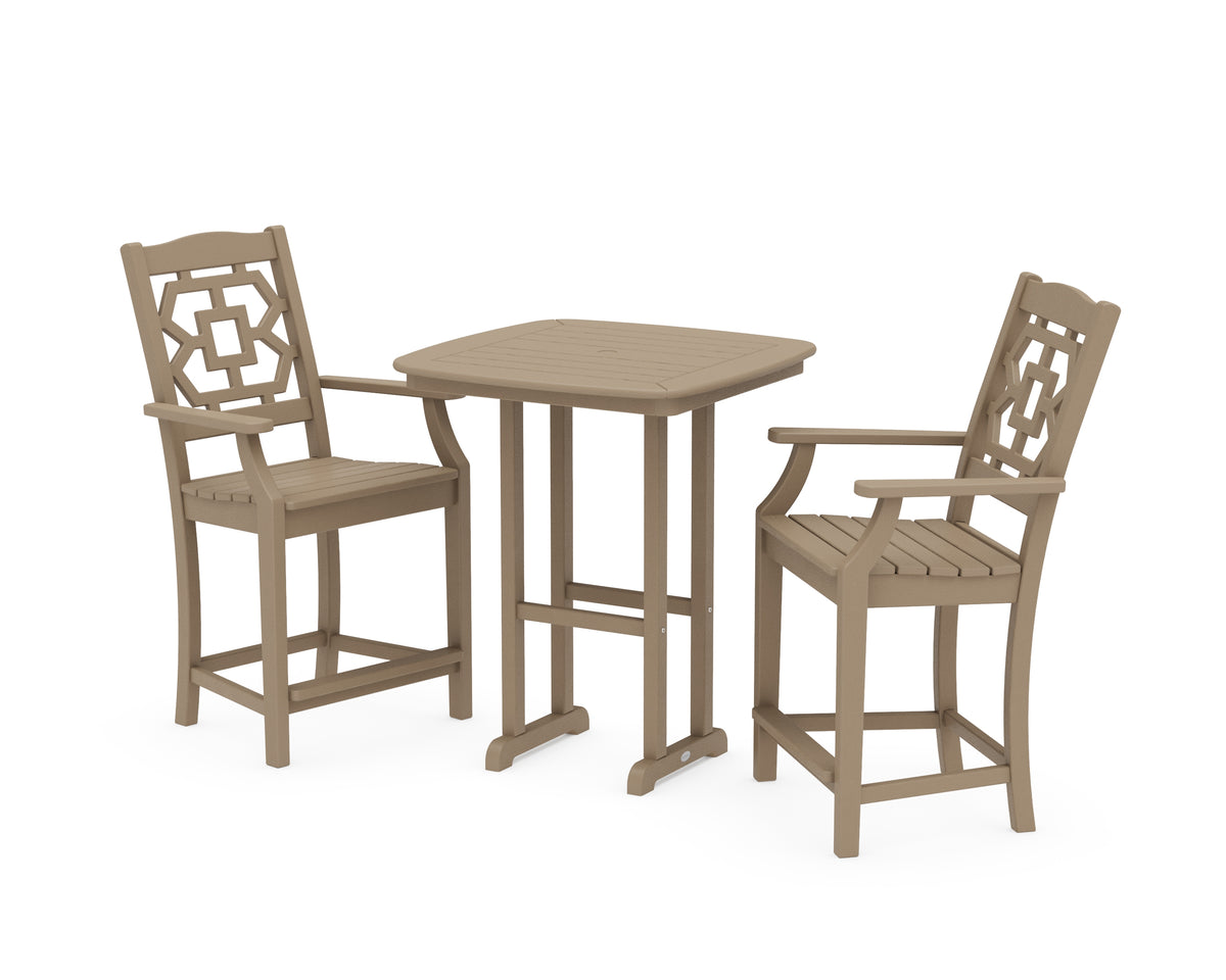 POLYWOOD Chinoiserie 3-Piece Counter Set in Vintage Sahara