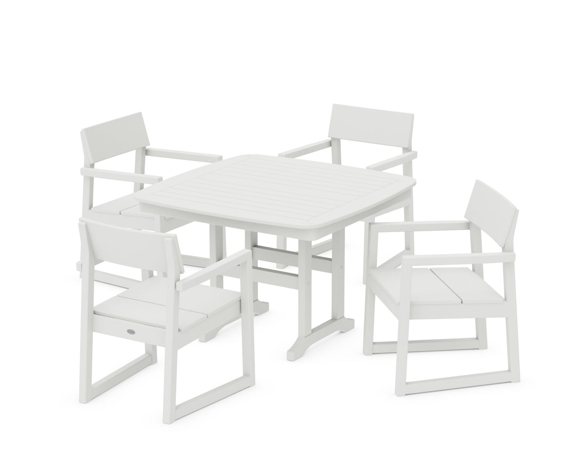 POLYWOOD EDGE 5-Piece Dining Set with Trestle Legs (Nautical 44" Table) in Vintage White